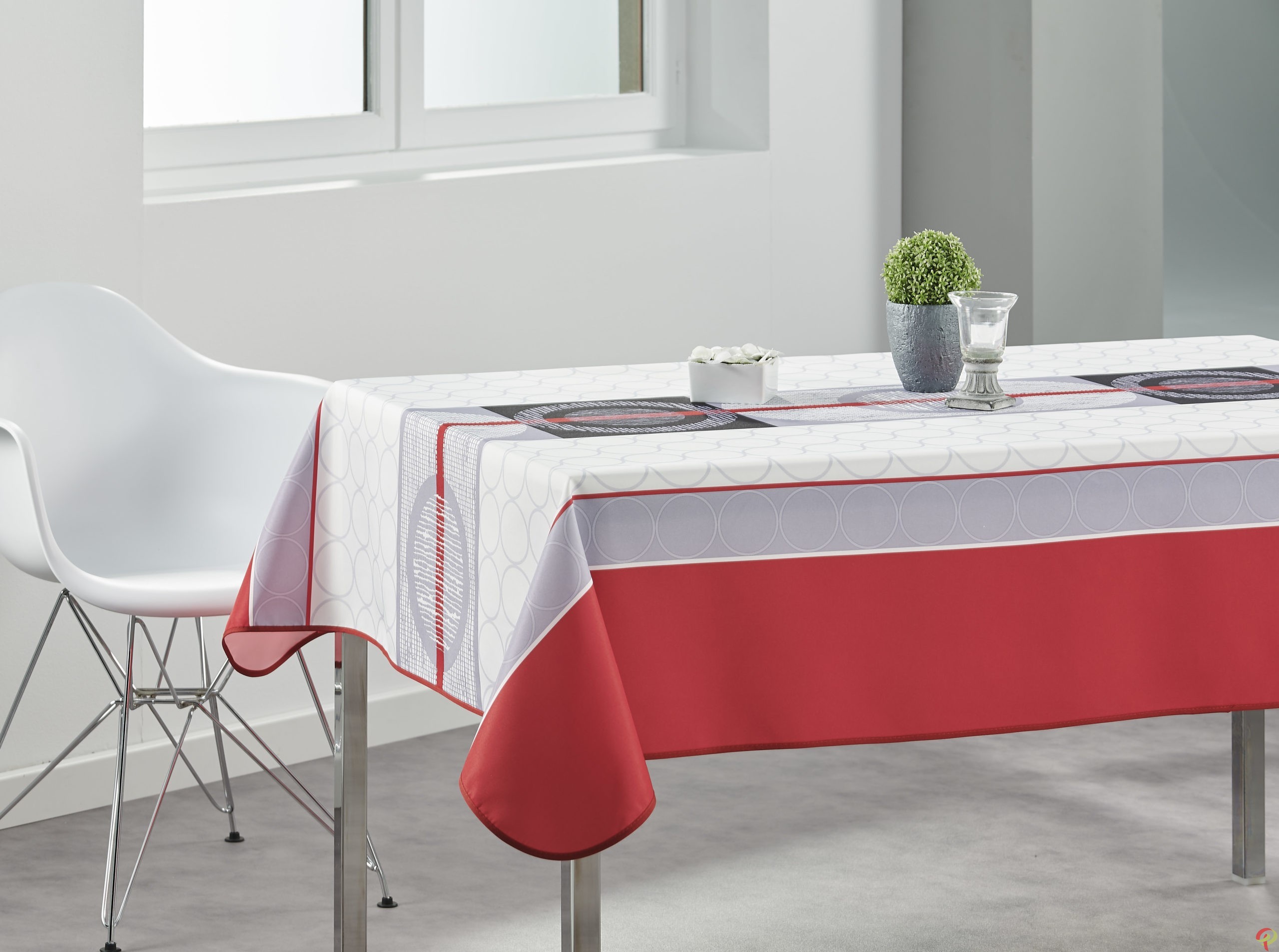 Nappe rectangulaire anti tâche – Moderne rouge et blanche – Nappe de table,  Linge de table, Linge de maison